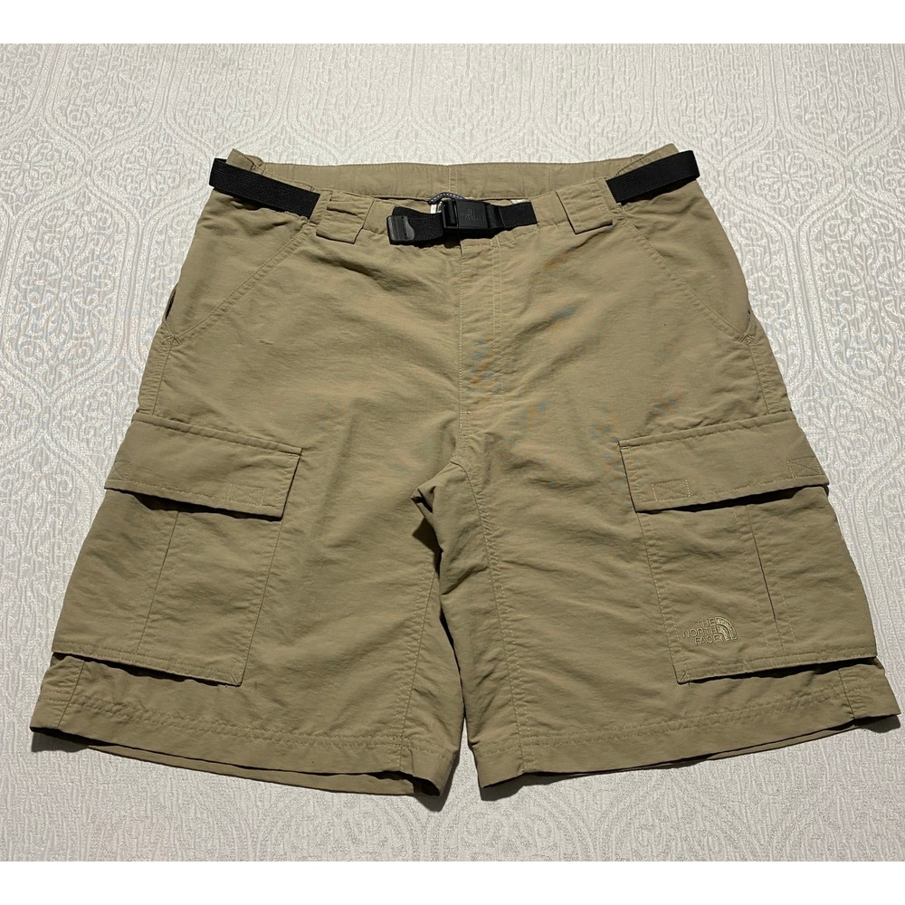 The North Face Mens Khaki Nylon Cargo Hiking Shorts Size Medium Integrated Belt